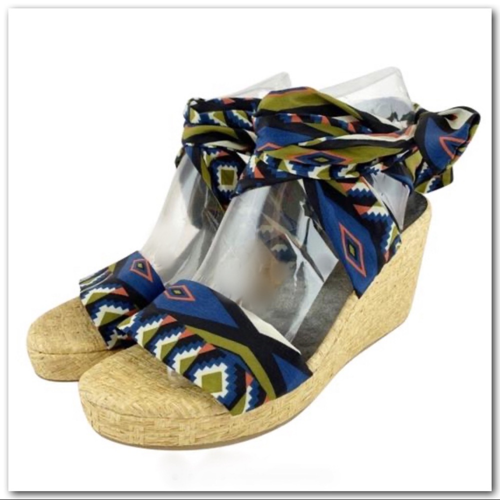 Wedge Sandals Multi Color Silk Ankle Wrap